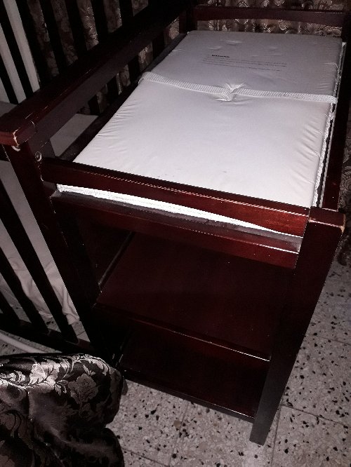 Brown Baby Crib With Changing Table, Shelfs Combo