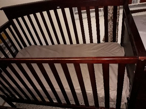 Brown Baby Crib With Changing Table, Shelfs Combo