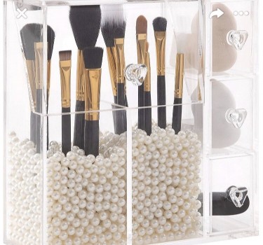 NEW MAKEUP GLASS ORGANIZER WITH PEARLS INCLUDED