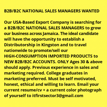 B2B/B2C NATIONAL SALES MANAGERS WANTED
