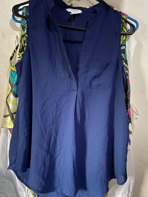 Blue Chiffon Sleeveless Shirt, Size Small.