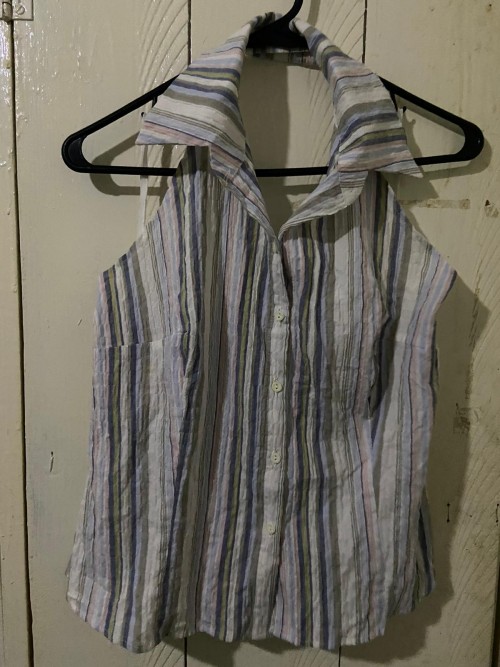 Multicolored Striped Cut-out Back Shirt Size Large