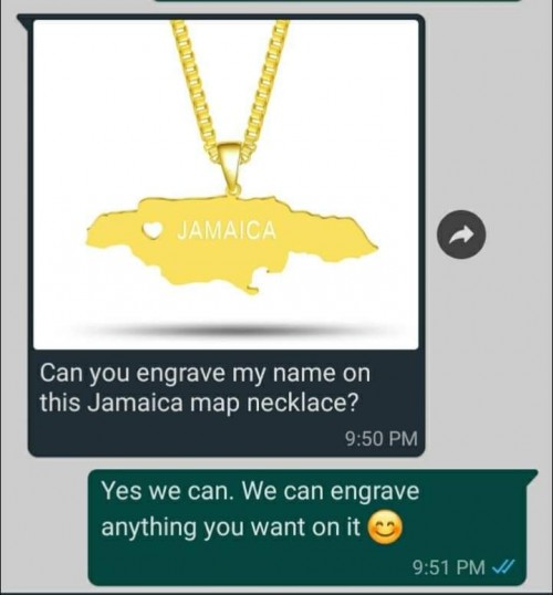 Customized Map Of Jamaica Necklace