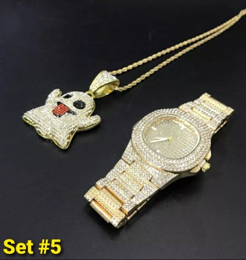 Luxury Men Watch & Necklace Iced Out Combo Set