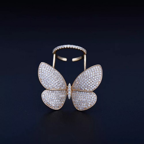 Adjustable Mirco Paved Butterfly Shaped Ring