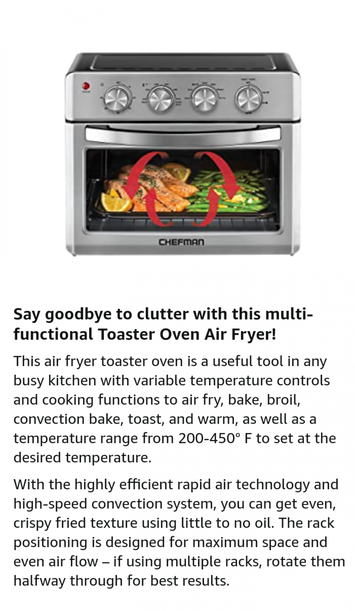 Chefman Air Fryer Toaster Oven, 6 Slice, 26 QT Con for sale in Portmore