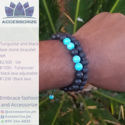 Turqouise-black Lava Bracelet Set