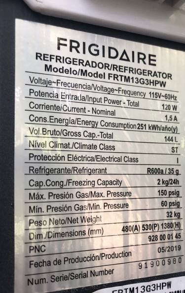 White Frigidaire Refrigerator 5 CU Ft. 
