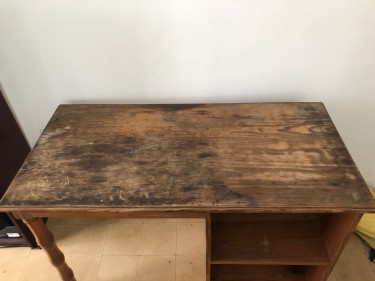 Sturdy Older Wooden Work Desk With Storage