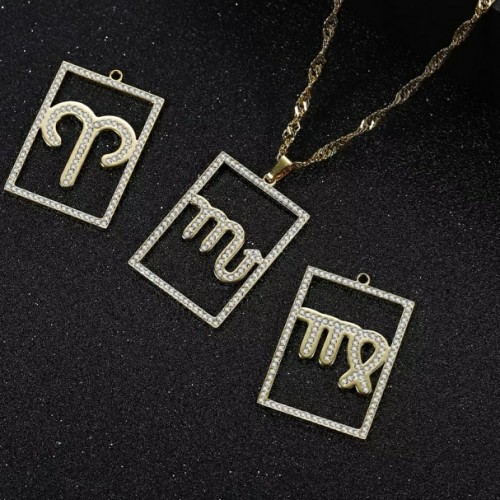 Iced Out Zodiac Sign Pendant Necklace