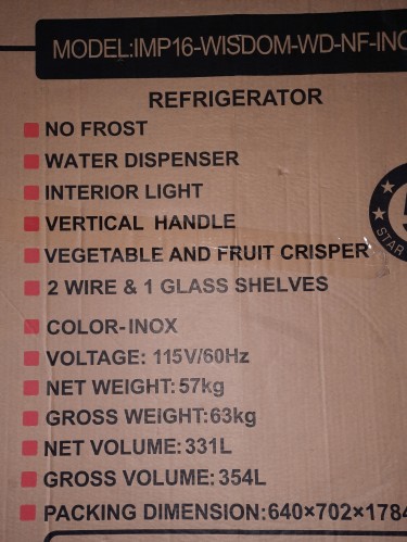 16 CUBIC REFRIGERATOR WITH WATER DISPENSOR