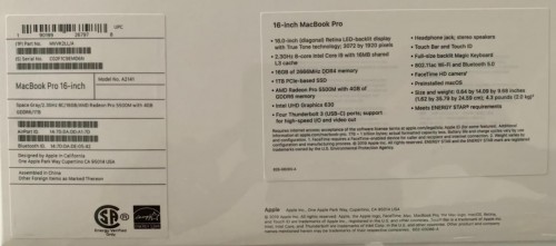 MacBook Pro 16-inch (2019)*Model No: A2141