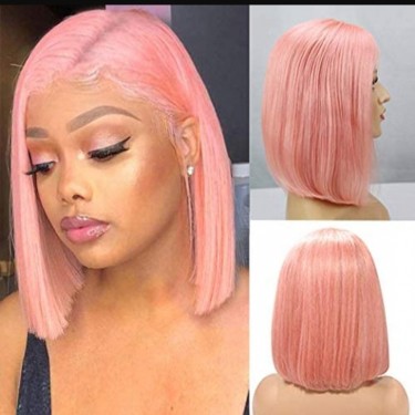 Pink Brazilian Human Hair Wig Bob 12