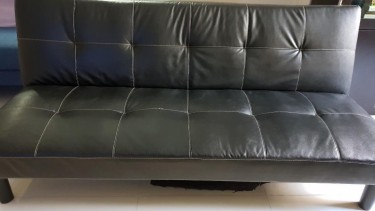 Blacked Leather Sofa Bed