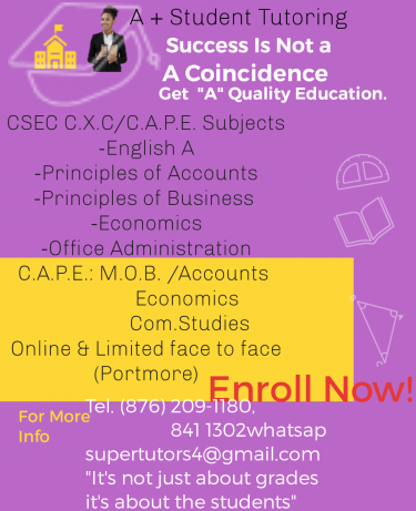Online And Limited Face To Face CXC/CAPE Classes