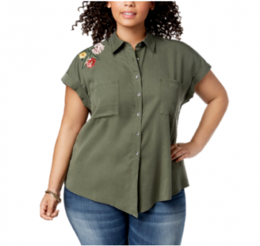 3x Plus Size Embroidered Button-down Shirt