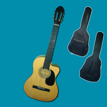 Acoustic Guitar And Double Strap Guitar Bag