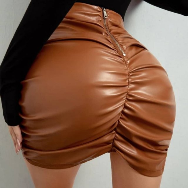 Sexy Brown Leather Skirt. Size Small