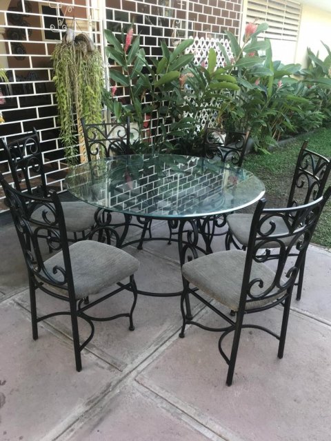Six Seater Wrought Iron Glass Top Table