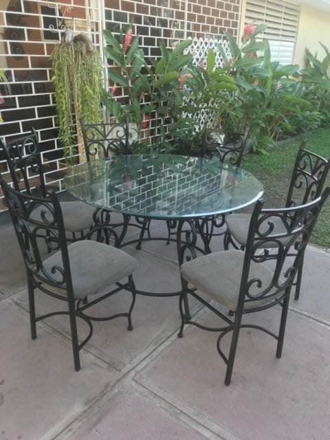 Six Seater Wrought Iron Glass Top Table