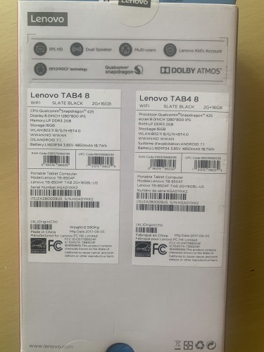 Open Box 8” Lenovo TAB4 With 16GB Storage And 2GB 