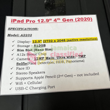 IPad Pro 12.9” (2020) 512GB With Sim Slot