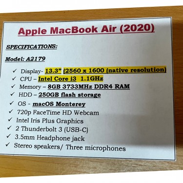 MacBook Air (2020) - 13.3”/ I3/ 8GB/ 250GB HD