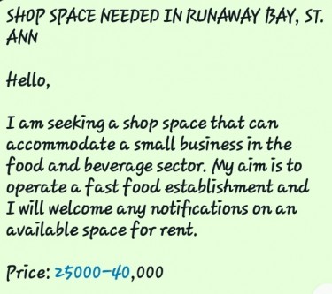 SEEKING Fast-food Restaurant Space For Rent