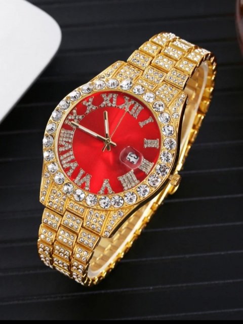 Rhinestone Watch With Red Face-Negotiable