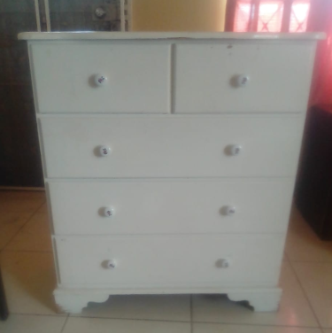 Chest Of 5 Drawers. Solid Wood, White.