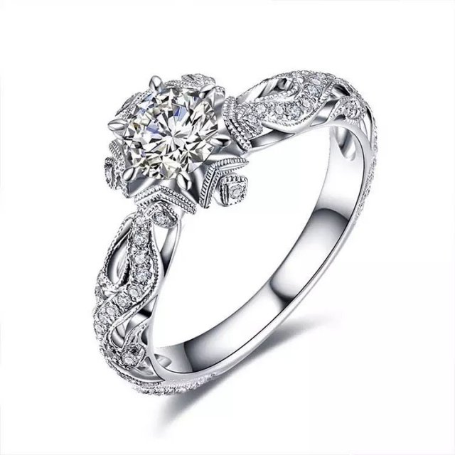 1ct Hollow Flower Sterling Silver Ring