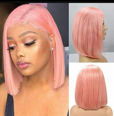 T Part Lace Peach Bob Wig Human Hair