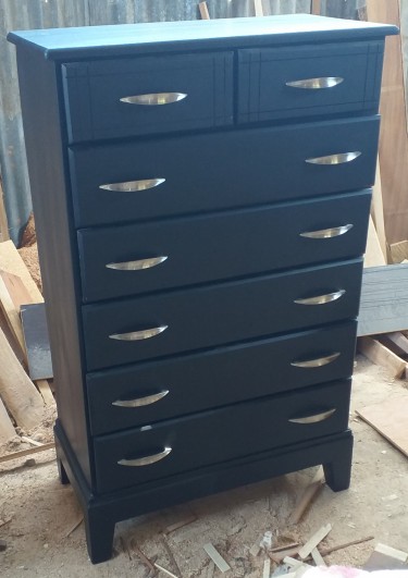 Flat Black 7 Draw Chest Of Drawers