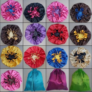 Satin Hair Bonnets With Custom Travel Pouch.