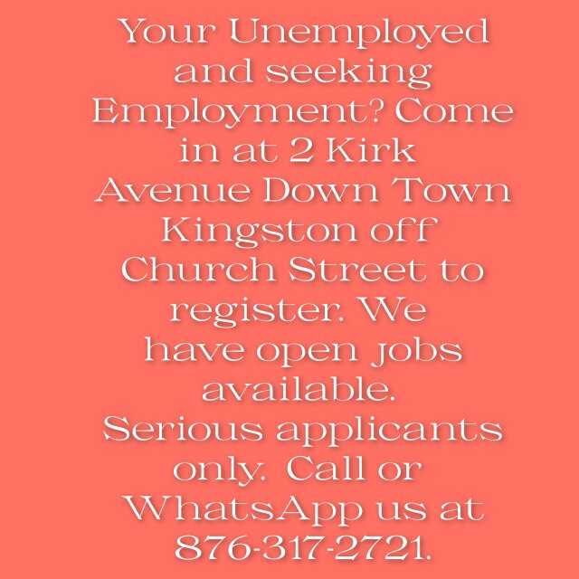 Jobs Available In Kingston.
