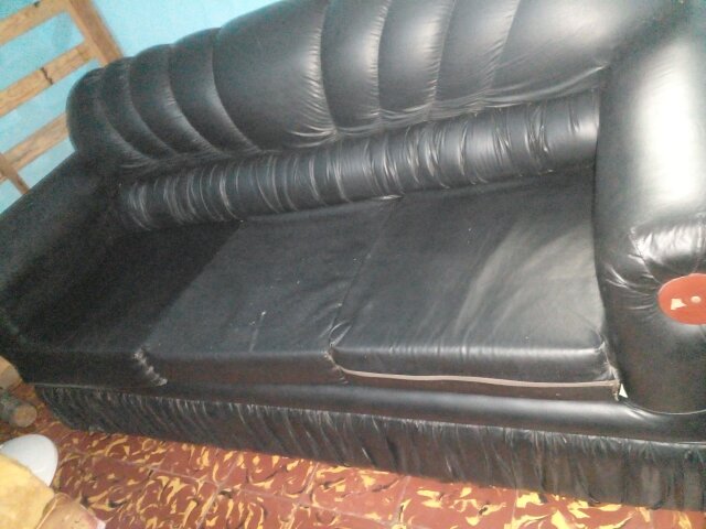 Three Seater Black Leatherette Sofa