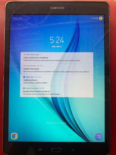 9.7” Samsung Galaxy Tab A 16GB Storage Running And