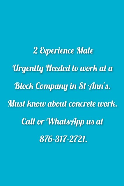 Available Jobs Contact Us At 876-317-2721