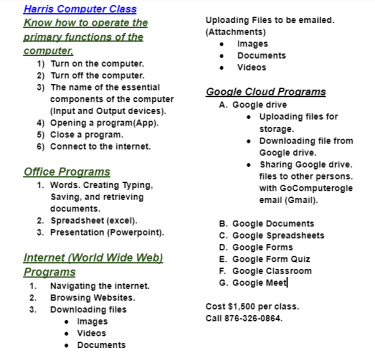 Computer Literacy Class And Google Suite Class.