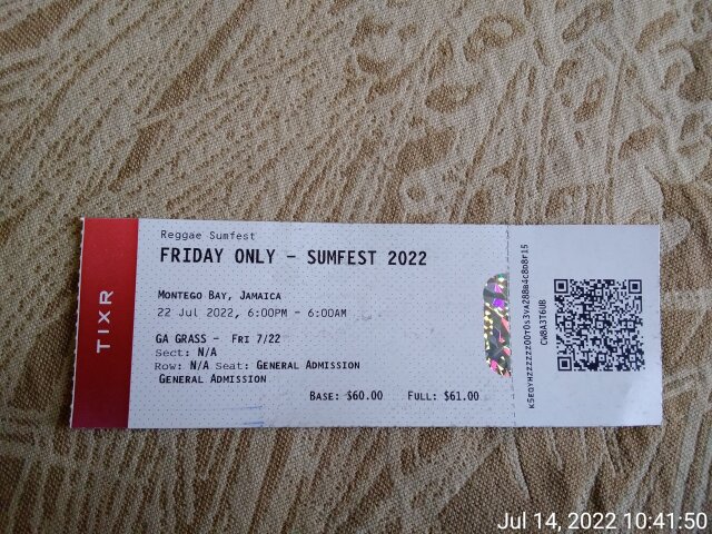 Reggae Sumfest Ticket For Friday Night