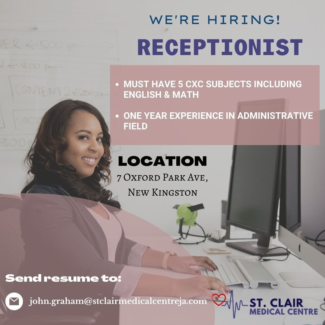 For Sale Now Hiring Full Time Receptionist 7 Oxford Park Avenue New Kingston