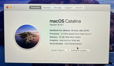 2015 15” MacBook Pro $85
