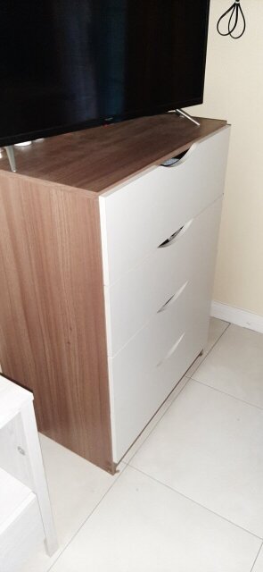 White And Wooden Colored  Chest Of Drawers.