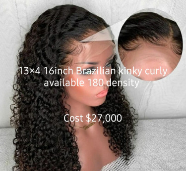 13x4 16inch Brazilian Kinky Curly Wigs Natural Bla
