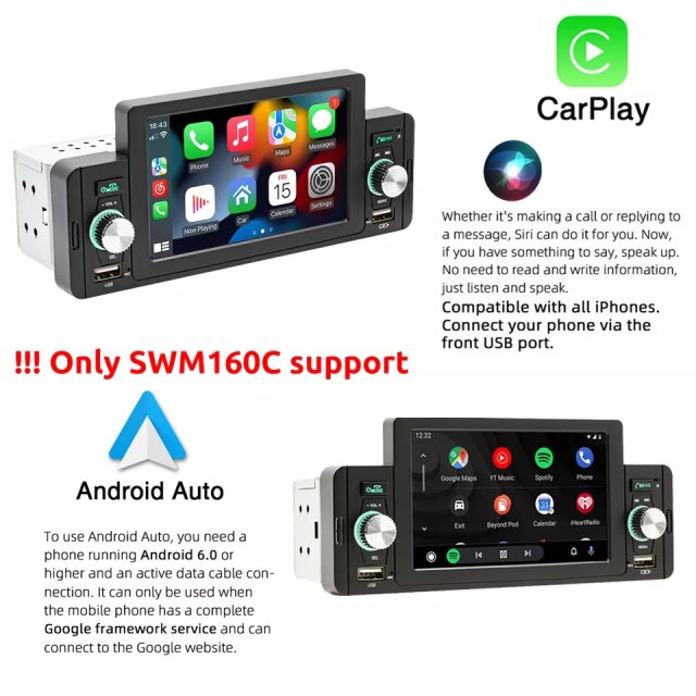 Car Radio 1 Din Apple CarPlay Android Auto