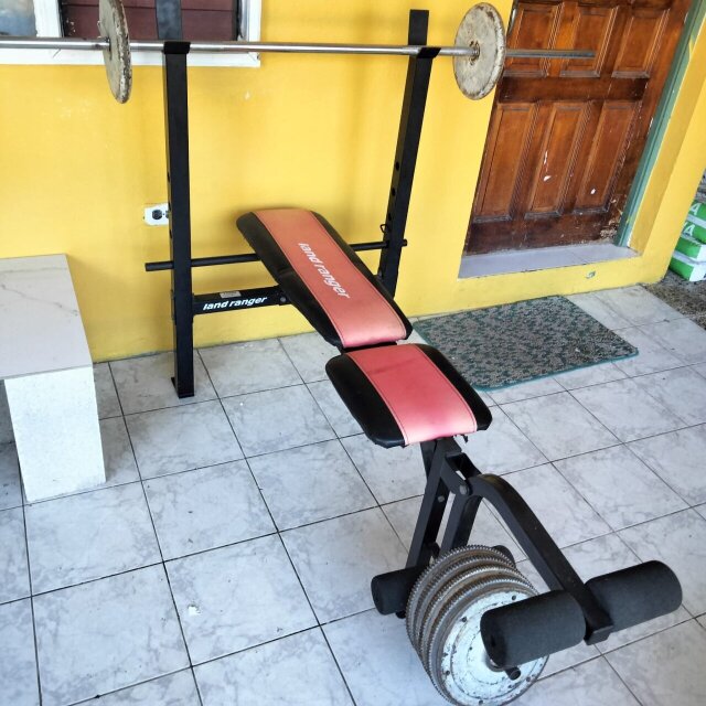 Bench Press 230lbs,dumbbells 20lbs, Ab Roller