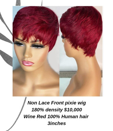 3 Inch Wine Red Pixie Wigs 100% Human Hair 
