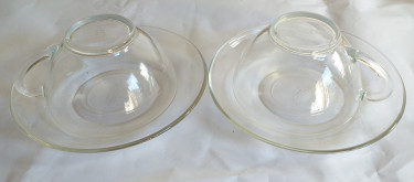 Clear Glass Cups & Saucers-2