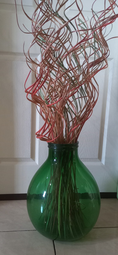 Large Green Vase With Curly Willow Sticks