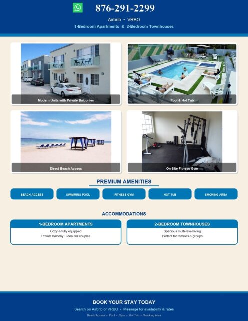 (BEACH ACCESS,POOL,GYM,HOT TUB,SMOKING AREA) U$125
